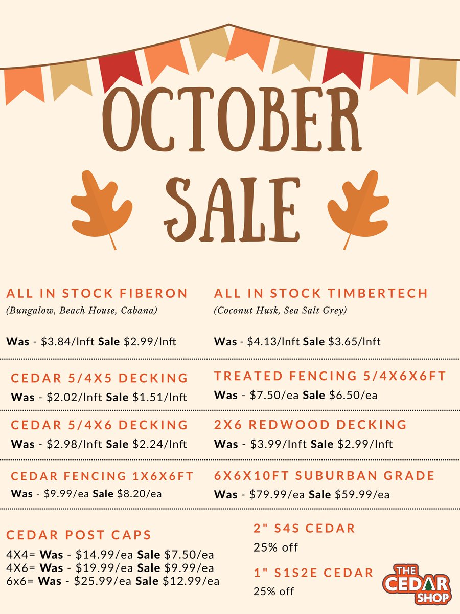 TheCedarShop's tweet photo. Sale for the Month of October! https://t.co/iSQJfHeGEI
