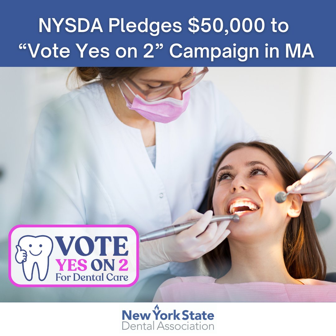 #NYSDA has pledged $50,000 in support of <a href="/YESon2forDental/">Yes on Massachusetts Question 2</a>, which aims to increase transparency &amp; accountability, assuring patient dollars are spent on patient care. Learn more and donate: loom.ly/OB8ViNo