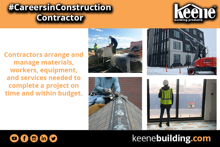 October is #CareersinConstruction Month!

This week we are highlighting #Contractors. They are responsible for managing projects. There are many different types of contractors, including electricians, plumbers, masons, carpenters, roofers, etc. 

🌐 keenebuilding.com