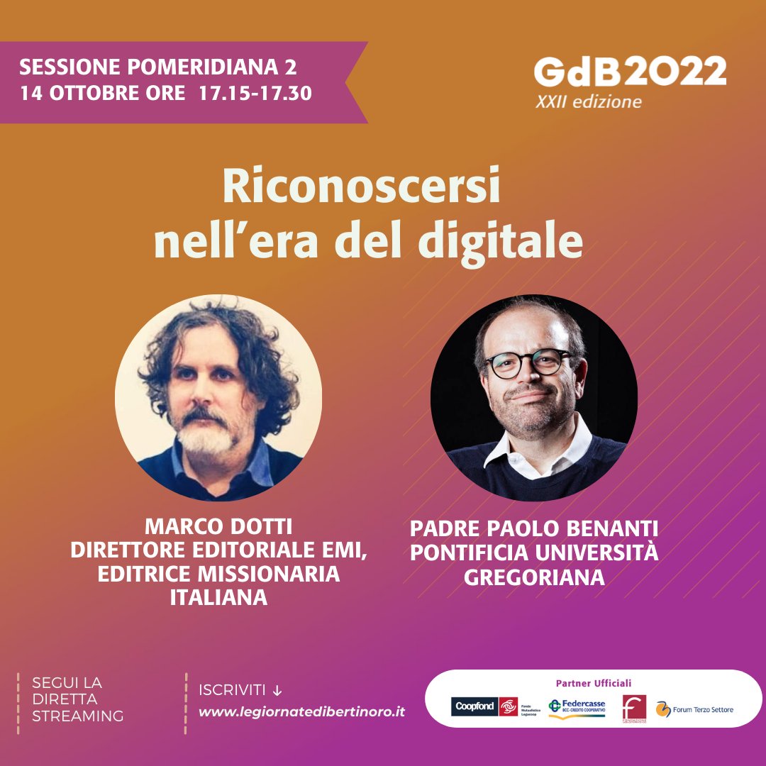 AICCON Research Center (@aicconnonprofit) on Twitter photo 📌 #riconoscersi nell'era del #digitale
🔜 Tra breve alle #GdB2022
🎥 il video <a href="/oilforbook/">Marco Dotti</a> <a href="/EMI_libri/">EMI Editrice Missionaria Italiana</a> dell'intervista a <a href="/paolobenanti/">Paolo Benanti</a> 📌 #riconoscersi nell'era del #digitale
🔜 Tra breve alle #GdB2022
🎥 il video <a href="/oilforbook/">Marco Dotti</a> <a href="/EMI_libri/">EMI Editrice Missionaria Italiana</a> dell'intervista a <a href="/paolobenanti/">Paolo Benanti</a>