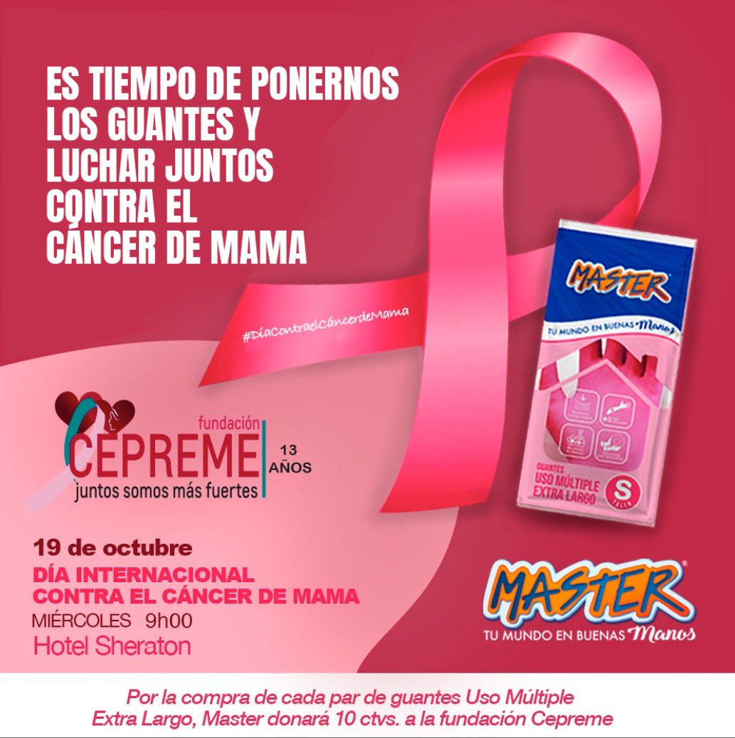 Master_ecuador's tweet photo. ¡Luchemos todos juntos! 😊✊🏼👊🏼En el mes del Cáncer; Master junto a la Fundación @fundacion_cepreme este 19 de octubre en el hotel Sheraton, se conmemora el día Internacional contra el Cáncer de mama 🎗️💪 
Esta lucha es de tod@s, ¡A Ponernos los guantes! https://t.co/kRK9GgRSMQ