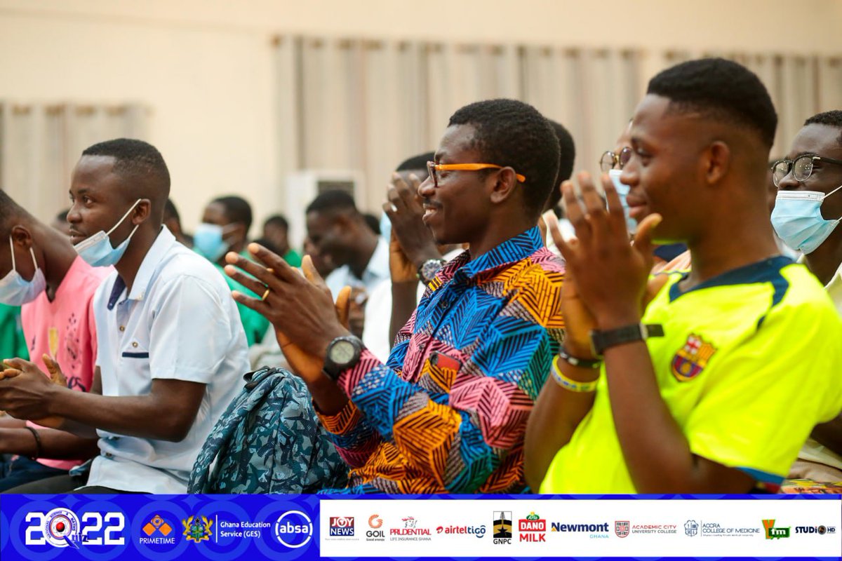 NSMQGhana's tweet photo. SAARAH-MENSAH: End of Round 2

St. Hubert Sem. SHS: 32pts
Winneba SHS: 08pts
St. Joseph SHS: 07pts

The SAHUSS Old Boys are loving their performance so far. Smiles abound 😁

#NSMQ2022 #NSMQPrelims #Primetime https://t.co/Bfo284gloI
