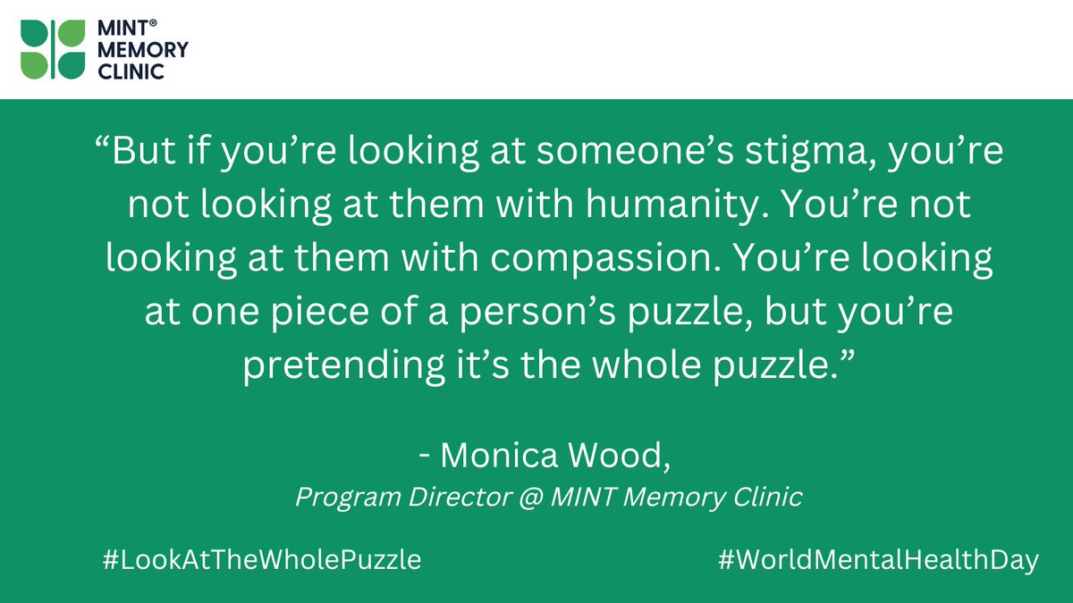 MINTMemoryCare's tweet photo. Yesterday was #WorldMentalHealthDay. One of the similarities between #mentalhealth and #dementia? The fight against stigma.
#MINTMemoryClinics push back against stigma with compassion. https://t.co/HJD5bwhkwB
