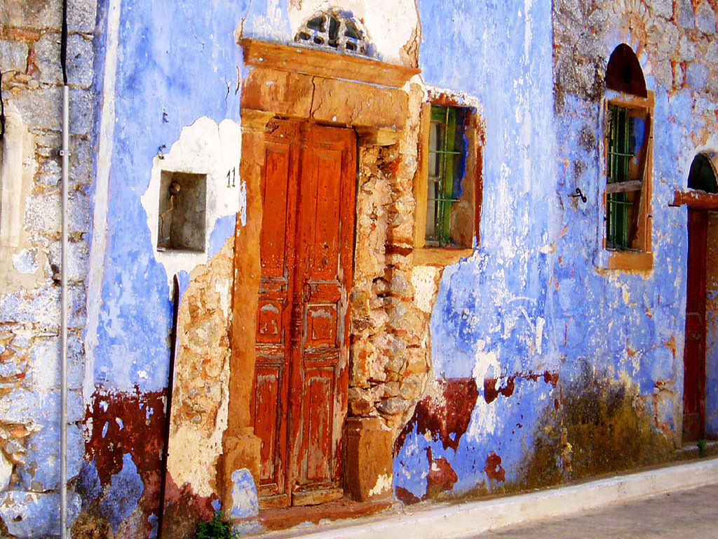 Chios island, Vessa village - I have been here twice in 90 years, also in this medieval village with houses of amazing, intense colors, (Genoese influences) 💙🇬🇷💙🙂