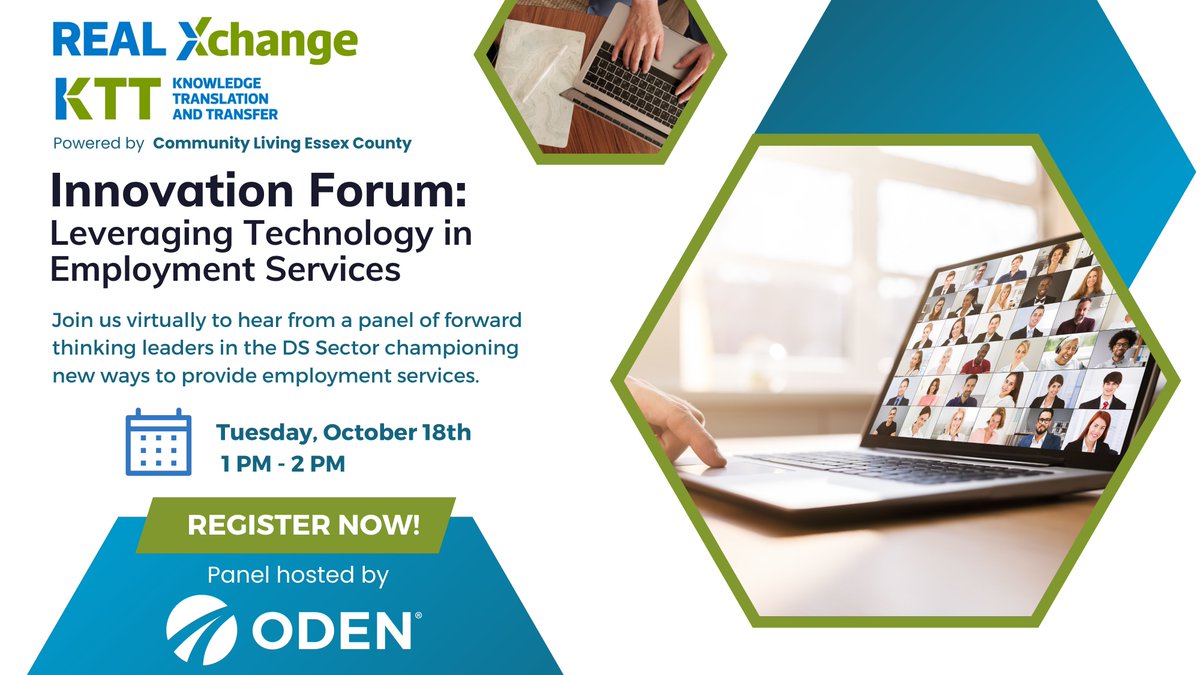 odenetwork's tweet photo. Don’t miss this virtual panel discussion Oct 18! Hear from panel of fwd-thinking leaders in developmental services sector championing new ways to provide employment services. Details/register: https://t.co/tcDRjAZ9oI 
#NDEAM2022 #InnovationForum 
#CommunityLivingEssexCounty https://t.co/74TmF6z8fj