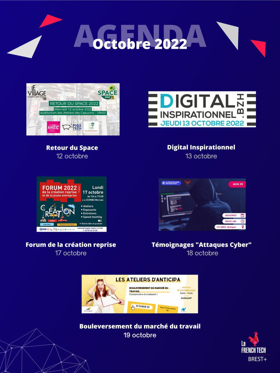 📅 #AGENDA ⎜Zoom sur notre petite sélection d'événements à ne pas louper sur ce mois d'octobre à l'ouest breton 😎

Infos et inscriptions pour l'ensemble des #events ici 👉lnkd.in/gJ_nFMux