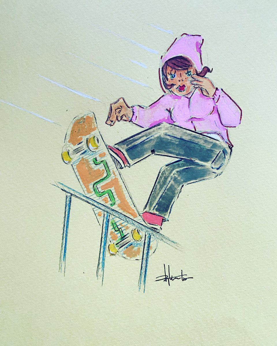 #skategirl #skate #skateboard #skatelife #skatestyle #girlpower #figureskating #grind #slide #comicstyle #sketch #sketchoftheday #draw #drawing #dessin #dessindujour #esquisse #croquis #caricature #characterdesign #streetstyle #artwork #illustration #bic #aquamarkers #promarkers