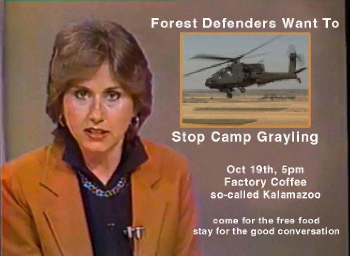 rivervalrevolt's tweet photo. Oct 19th at factory coffee in so-called Kalamazoo.

@GraylingCamp is coming to talk with people about what the military plans to do with 490 sq miles of forests up north. 

Fuck no to military expansion! https://t.co/sXcUoatlyl
