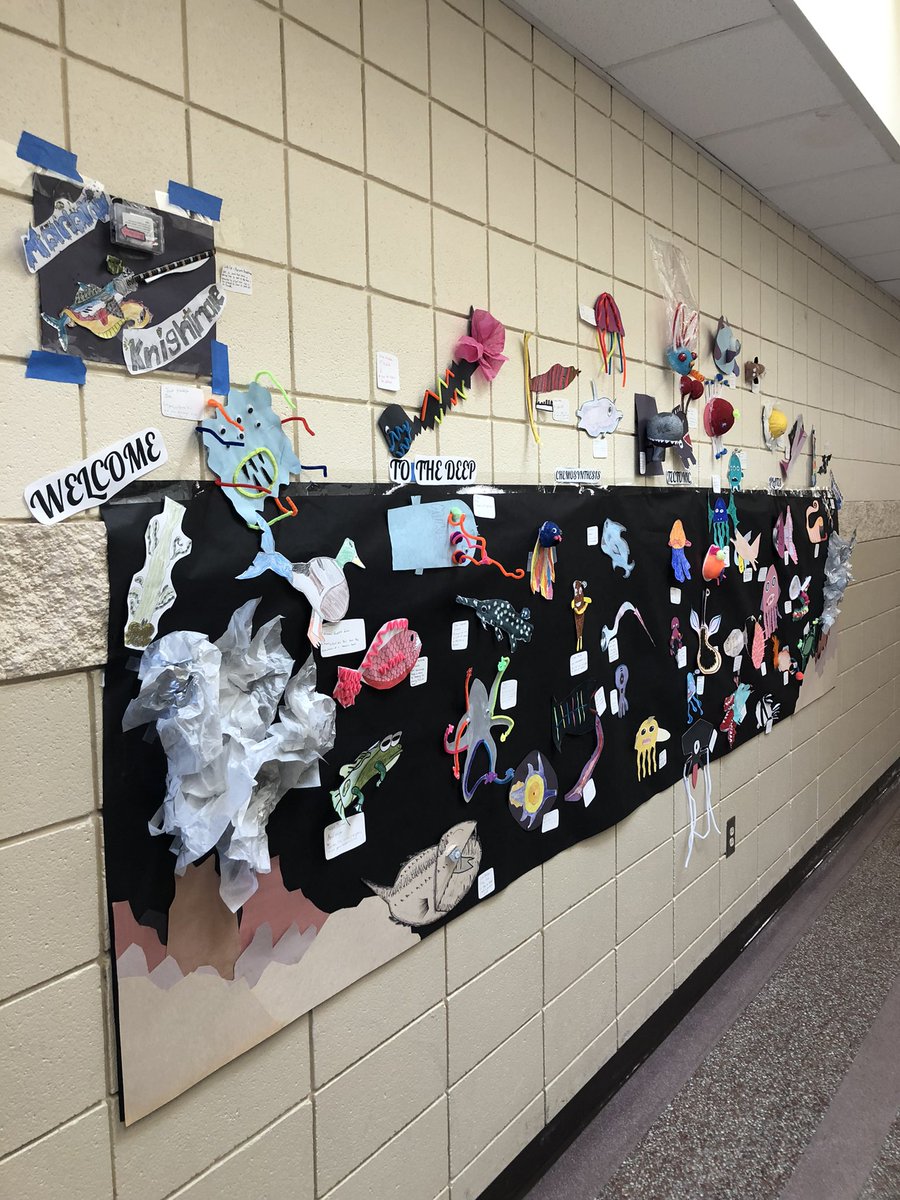 biomarineAPBio's tweet photo. The Science Hallway has been transformed into THE DEEP! #hydrothermalvent #chemosynthesis https://t.co/g0R5nuT2Tl