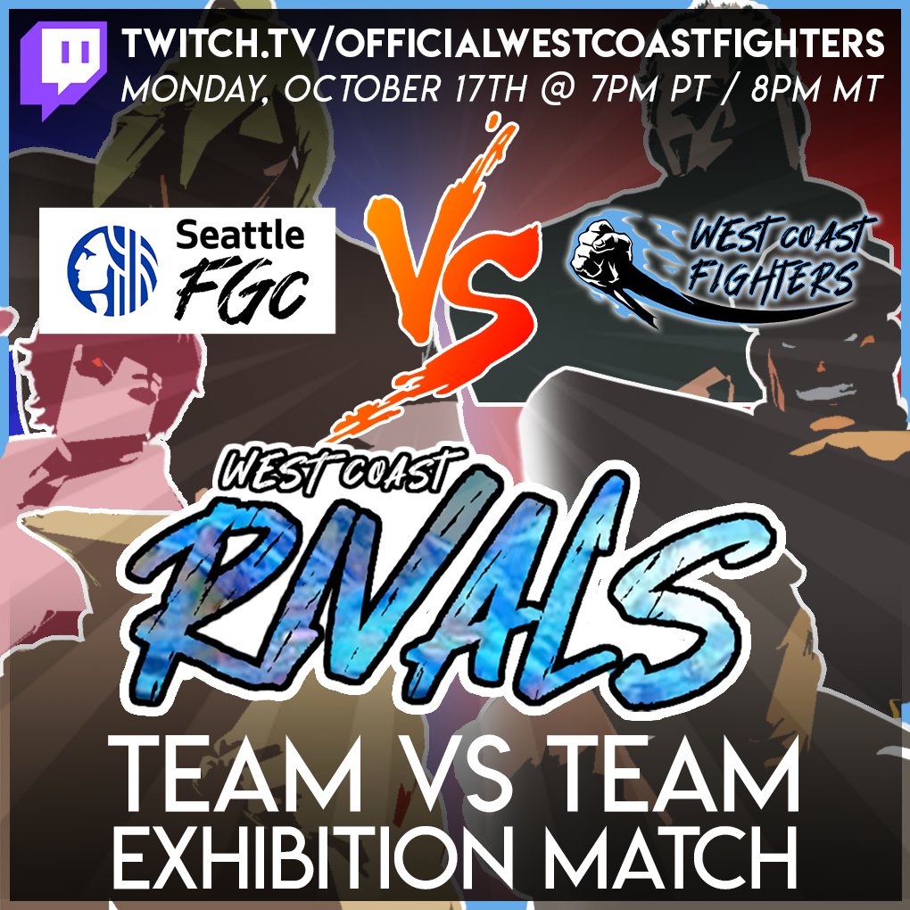 Introducing West Coast RIVALS! A team format designed for non-competitive fun!

SEATTLE FGC VS WEST COAST FIGHTERS!
3 teams of 4 per FGC for a total of 24 competitors! Diamond+ ranks only!

Tune in! All matches are livestreamed! 
twitch.tv/officialwestco…