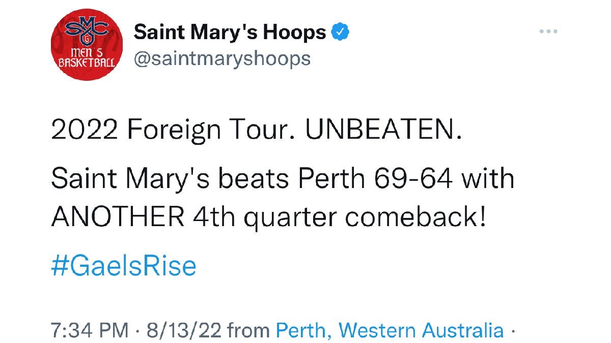 RedditCFB's tweet photo. It’s early October, and the St. Mary’s Gaels have a transitive win over last year’s NBA regular season champs, the Phoenix Suns. https://t.co/tHGWSrspBd