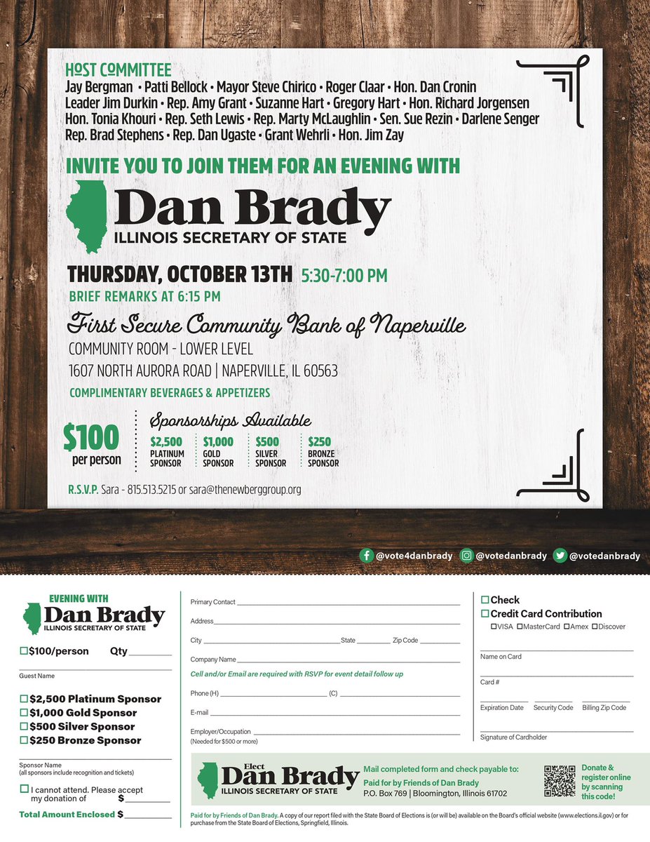 Join us in Naperville this Thursday for a meet and greet fundraiser!