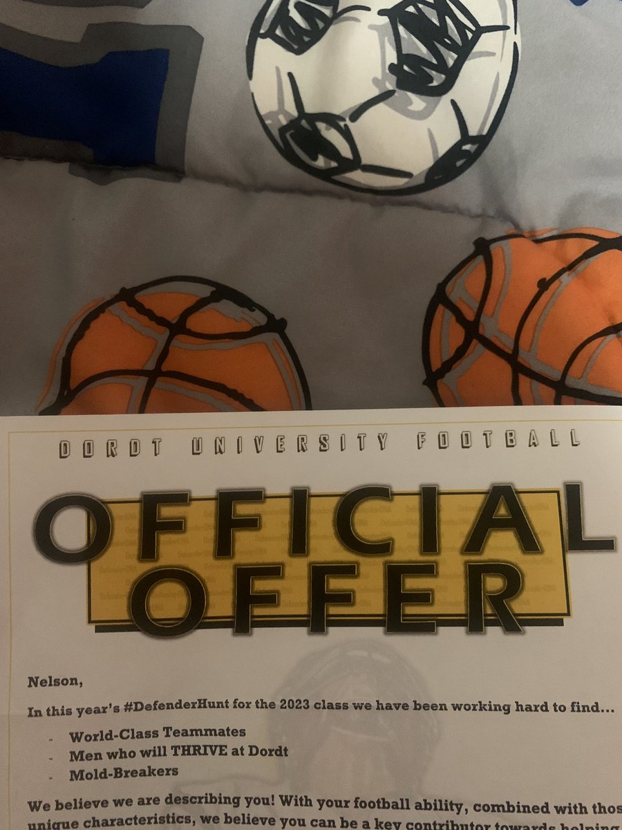 Blessed and excited to announce I’ve received my first offer. Thank you <a href="/DordtFB/">Dordt Football</a> <a href="/dordtdefenders/">Dordt Defender Athletics</a>