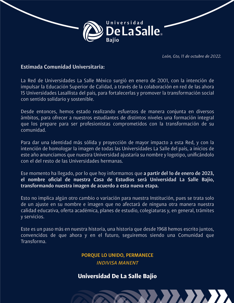 ULaSalleBajio's tweet photo. 🔴Atención Comunidad🔵
Comunicado oficial #LaSalleBajío https://t.co/7S2rf4RKG7