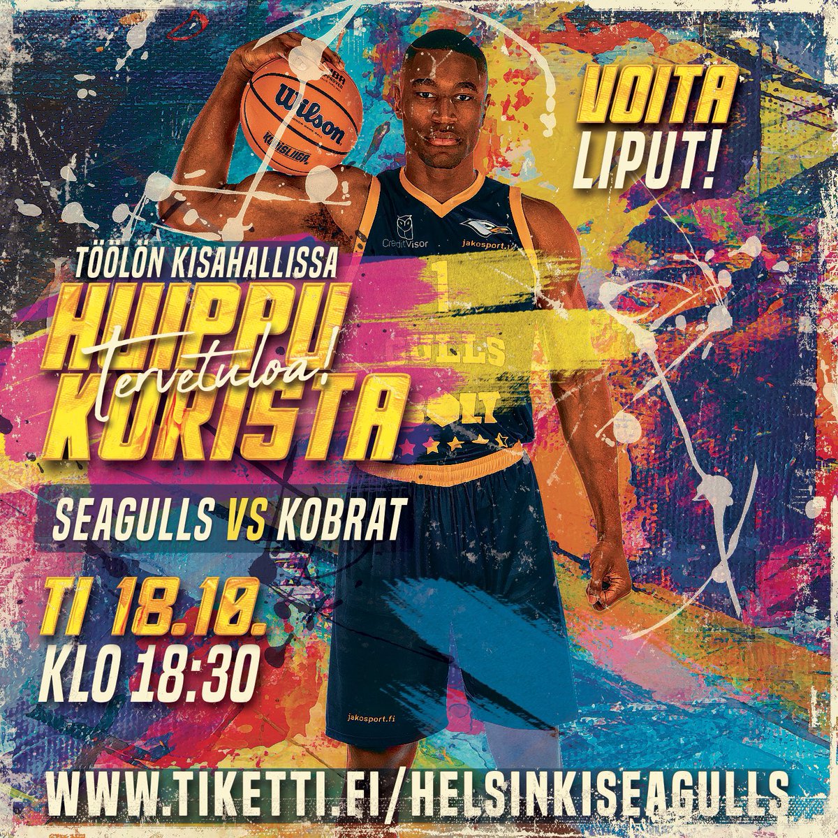 GullsBasketball's tweet photo. 🔁 = mukana arvonnassa!

➟ VOITA NYT LIPUT KAHDELLE HUIPPUTUNNELMAISEEN KORISMATSIIN KISIKSELLÄ🏀🔥

🏀 Helsinki Seagulls vs. Kobrat
🗓 ti 18.10.
🕡 18:30
🏟️ Töölön Kisahalli
🎟 https://t.co/vfIfIV3exC

*Arvonta suoritetaan ma 17.10. &amp; voittajalle ilmoitetaan henkilökohtaisesti. https://t.co/EEWfshlkil