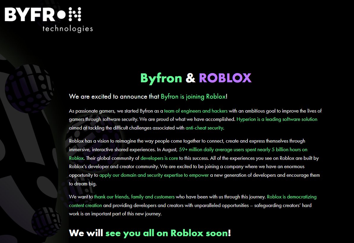 Welcoming Byfron to Roblox - News & Alerts - Developer Forum