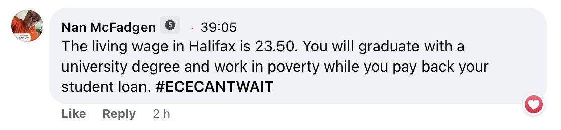 To say we're disappointed would be an understatement. 

#NSPoli #Wages #EarlyChildHoodEducators #ChildCare #ECE #EceCantWait #DecentWages