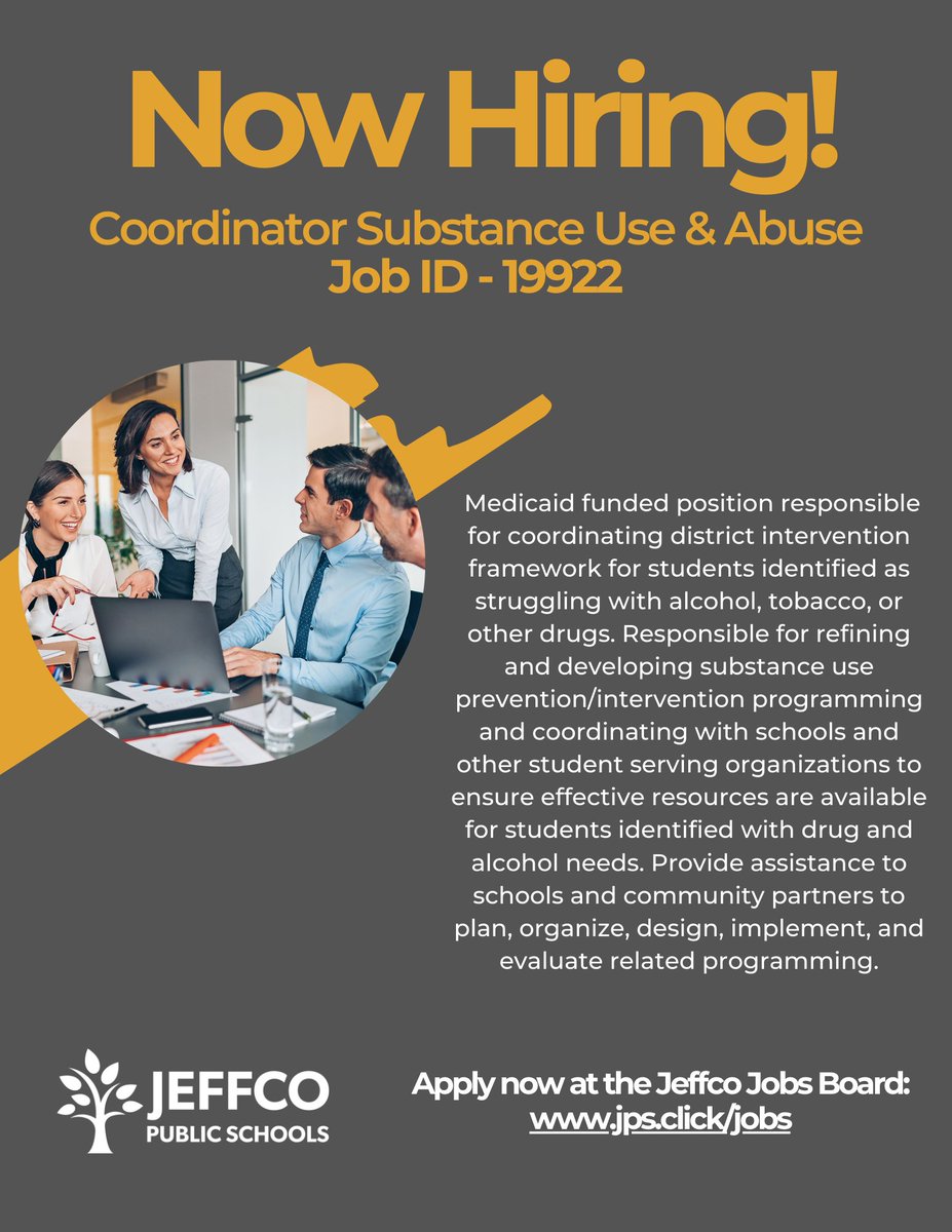 Are you passionate about coordinating district intervention frameworks for students identified as struggling with alcohol, tobacco, or other drugs? Apply now for our Coordinator - Substance Use &amp; Abuse!