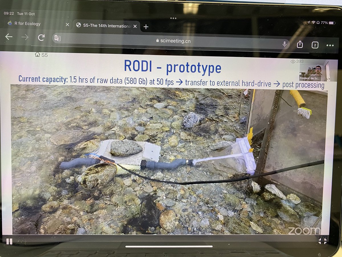 The Riverine Organism Drift Imager, aka RODI, being presented at #ise2022. This camera system developed by Frederic in our #ecohydraulics team @theStockerLab is showing great potential to improve our capacity to understand drift patterns. Well done, Fré!!!