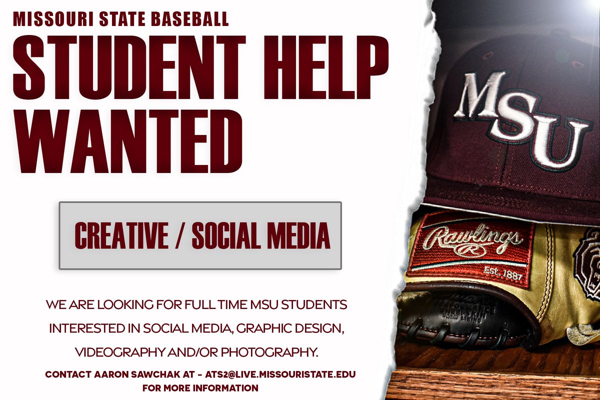 🗣️MSU STUDENTS🗣️ We’re looking for full time students interested in creative/social media work to join our team!📱 If interested, reach out to ats2@live.missouristate.edu