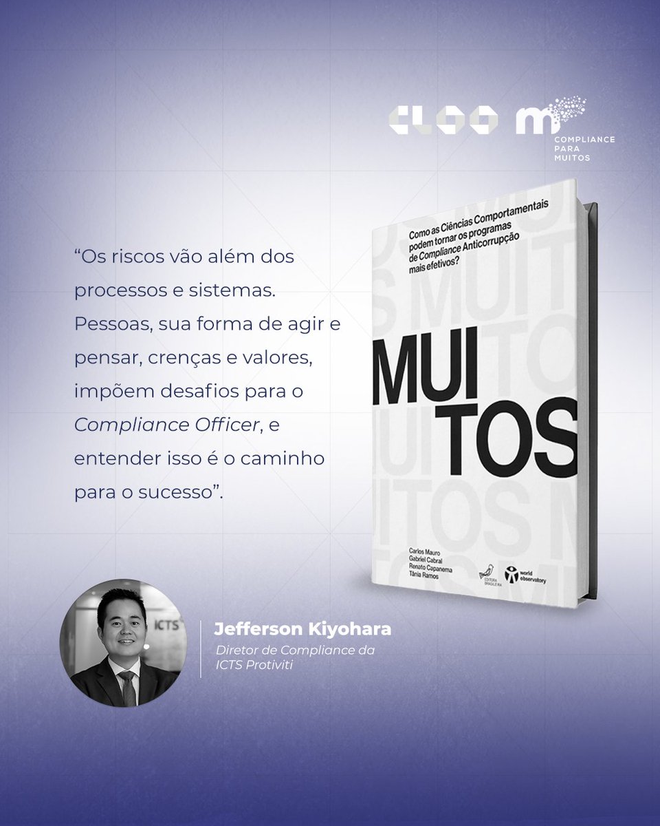 Agradecemos ao Jefferson Kiyohara pelos comentários sobre o livro Muitos. Kiyohara destaca a importância de trazermos as pessoas para o centro dos Programas de Compliance.

Você conhece o livro Muitos? 

Para baixar o seu e-book gratuito, basta acessar: livromuitos.com.br