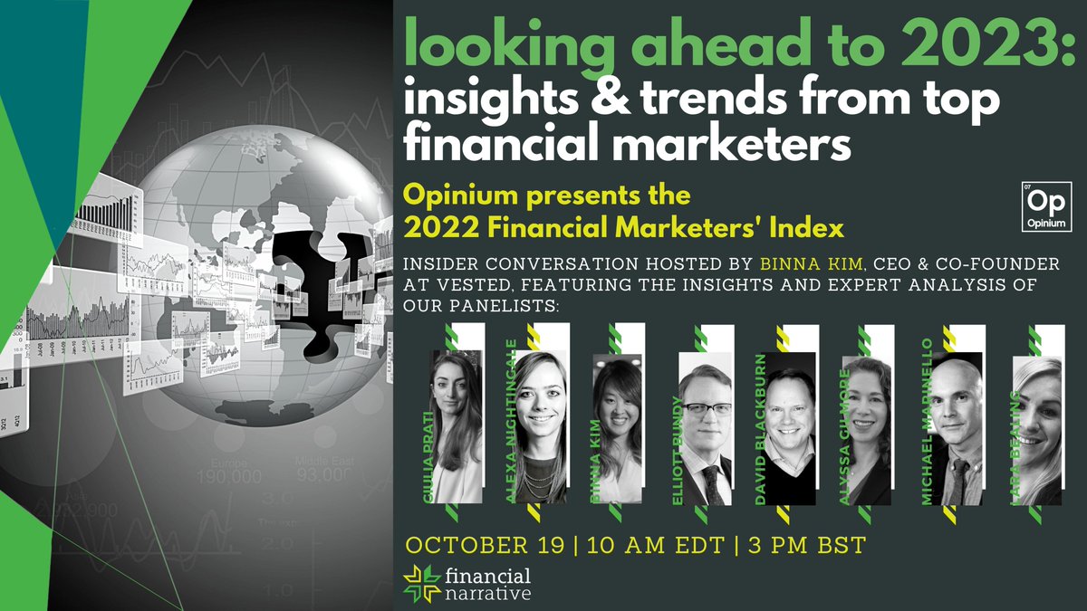 #FinancialMarketersIndex is out in 1 week! Excited to hear our research partners @Opinium highlight forces &amp; trends affecting the future of #financialmarketing &amp; Host <a href="/binnaskim/">Binna Kim</a> discuss the report with our panel of #FinancialNarrative experts. Sign up 👇
bit.ly/3RMTUAY