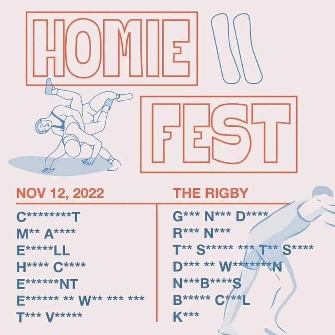 STOKED to announce the second iteration of Wisconsin’s very own Homie Fest 🥳 

14 bands in ONE day featuring a lot of Wisconsin’s great emo acts!! Here’s a teaser of our lineup! 👀 Have any guesses on any of the bands?? 🤨 

November 12th @ The Rigby 
2pm Doors 
$20 

BE THERE