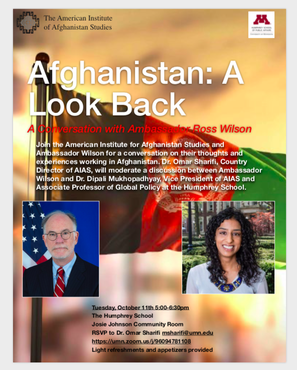 MSP friends, pl join us @HHHSchool today 5pm for a conversation on America's war in Afghanistan w/ Amb Ross Wilson - the last senior US diplomat to serve in Kabul. Friends elsewhere, Zoom link here & recording to follow!