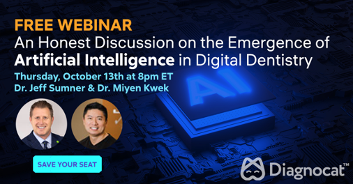 DentistryToday's tweet photo. Save your seat for Diagnocat’s free webinar TONIGHT at 8pm ET - An Honest Discussion on the Emergence of Artificial Intelligence in Digital Dentistry. 

Register NOW inside the article.

https://t.co/CAF4jcXsiY https://t.co/V03ZbBFfAj