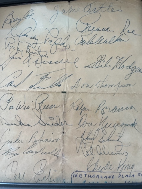 My grandfather stayed in a Cincy hotel in 1952 the same time as The Brooklyn Dodgers. He befriended them and they gave him this...Jackie Robinson is bottom left <a href="/jbf1755/">Dr. Joanne Freeman (@jbf1755 on lots o’ platforms)</a> #Dodgers #mlb #newyork