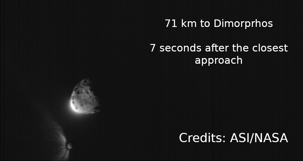 💫 Nuove immagini dell'impatto della #DARTmission sull'asteroide #Dimorphos, che variato la sua traiettoria attorno a #Didymos di oltre 30 minuti. ✨ New images of DART's impact on #Dimorphos asteroid, which caused a deviation of its trajectory around #Didymos by over 30 minutes.