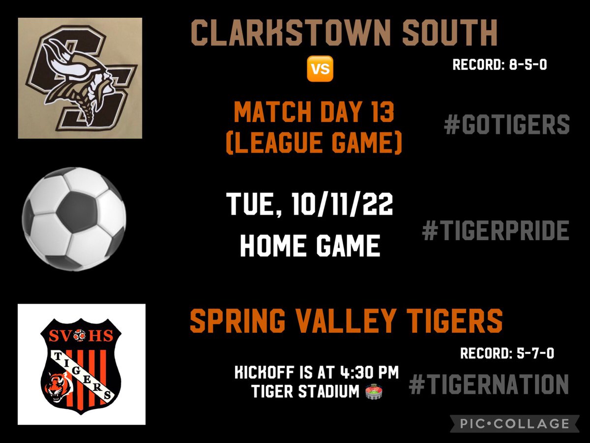 SVHS_BSOCCER's tweet photo. It’s game day! We are home today against a very good South team. Kickoff is scheduled at 4:30 pm. Come show your support to the Tigers 🟠⚫️⚽️ #tigerpride #TigerNation #GoTigers https://t.co/eKPOC7TawA