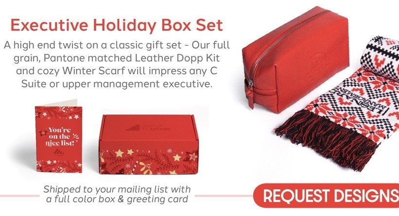 AddedIncentives's tweet photo. Executive Holiday Box Sets! A high-end twist on a classic gift set.  Our full grain, Pantone matched Leather Dopp Kit and a cozy Winter Scarf will impress any C Suite or upper management executive.  Shipped to your mailing list with a full color box &amp; greeting card. https://t.co/mqHcJV0HoR