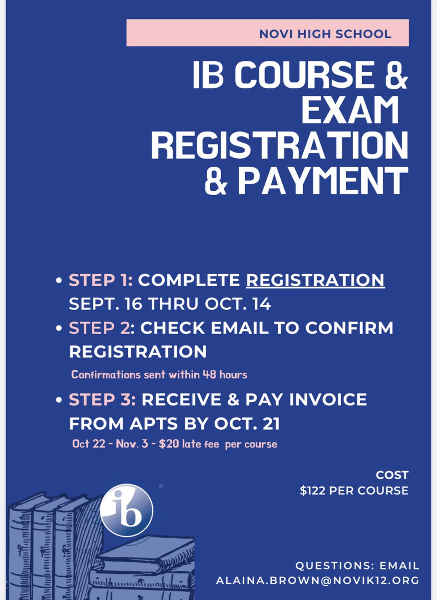 apibnovi's tweet photo. Hi ⁦@NoviHighSchool⁩ IB students! Time to register and pay for exams. Go to https://t.co/jf9qkrsbC5 for the form and payment info ⁦@NCSD⁩ ⁦@NoviCounseling⁩ https://t.co/JZyfmCNYkY