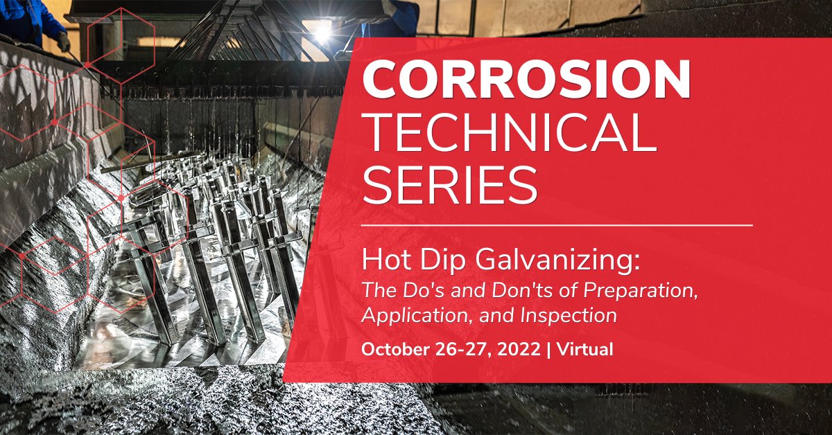 AmppOrg's tweet photo. Led by a panel of experts, this virtual short course highlights the importance of understanding the complexities of Hot Dip Galvanizing (HDG) applied over steel.
๐ https://t.co/hSsvs3xb7O
#corrosion #materialsscience #hotdipgalvanizing #galvanization #steel #zinc #CTS #AMPP https://t.co/pcCCgZ2f5X