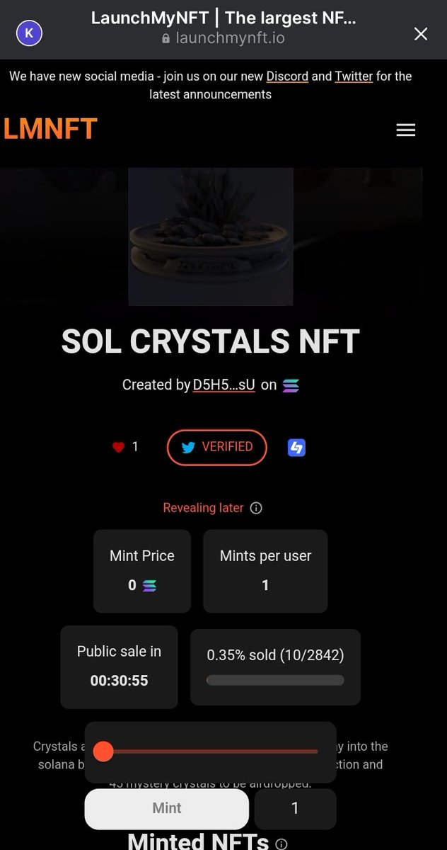 Sol_Crystals's tweet photo. Hello #NFTCommunity  public mint in 30minutes🔥
The art will be reveal tomorrow 
Who's ready to get this beautiful crystals 🔥🔥
Reply with a 💎 LFG🔥 
#NFTs #NFTMINT #NftColllectors https://t.co/njXOLiHAcP