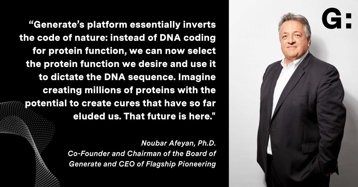 Generate:Biomedicines (@generate_biomed) on Twitter photo #ICYMI: Watch <a href="/NoubarAfeyan/">Noubar Afeyan</a> at #CodeCon share how instead of discovering biologic drugs, we're computer-generating them in an attempt to bring medicines to patients faster, cheaper, and better tailored to their specific conditions. #FlagshipFounded ow.ly/WuO750L7aG9 #ICYMI: Watch <a href="/NoubarAfeyan/">Noubar Afeyan</a> at #CodeCon share how instead of discovering biologic drugs, we're computer-generating them in an attempt to bring medicines to patients faster, cheaper, and better tailored to their specific conditions. #FlagshipFounded ow.ly/WuO750L7aG9