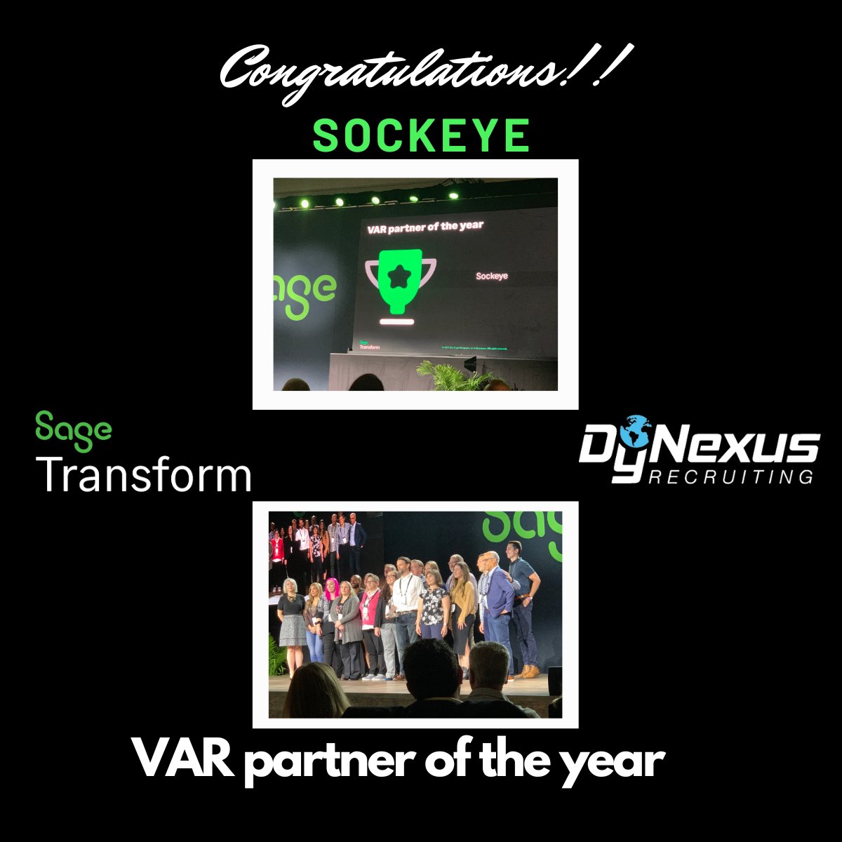 Congratulations Sockeye, VAR Partner of the Year.
<a href="/sagegroupplc/">Sage</a> <a href="/SageIntacct/">Sage Intacct</a> #SageTransform #ERP #ERPRecruiting #Recruiting #Staffing