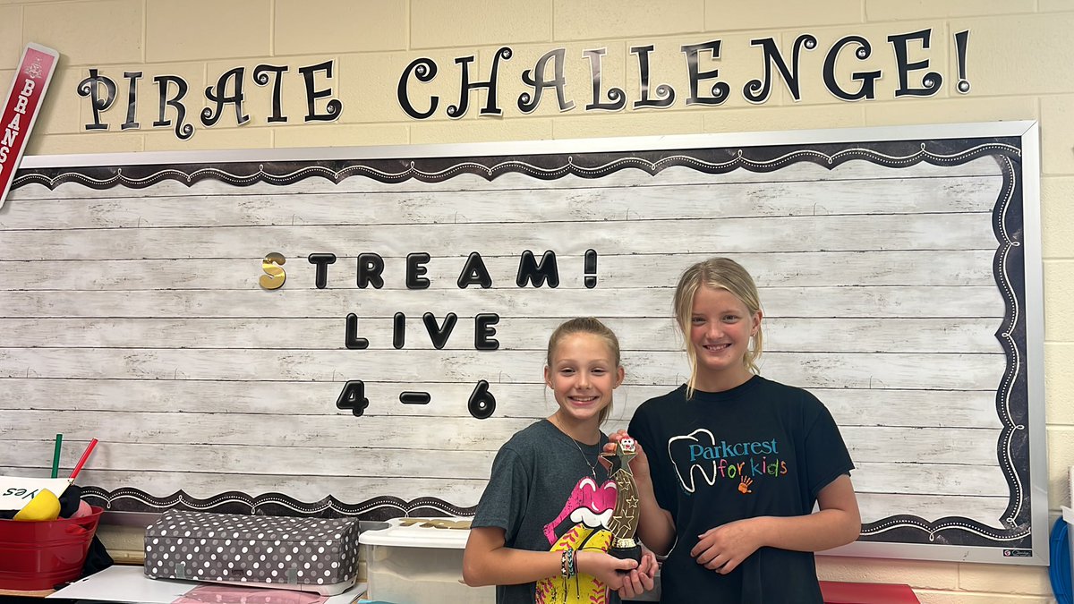 These 2 girls from <a href="/BuchananPirates/">BuchananIntermediate</a> won the Catapult Pirate STREAM Challenge for Oct. in Pirate Challenge gr2-6. Great Work to over 60 who participated. #WeAreBranson