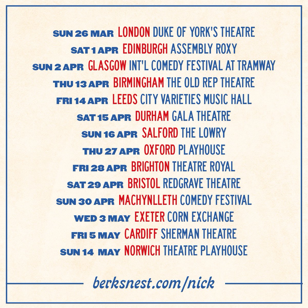 Oh HEYA! It is with deepest regret to the entire country that I announce @MrSwallow will be going on a national tour next spring! Pre-sale from tomorrow (not quite sure what that means!) and then on general sale from Friday. berksnest.com/nick Here we go! X