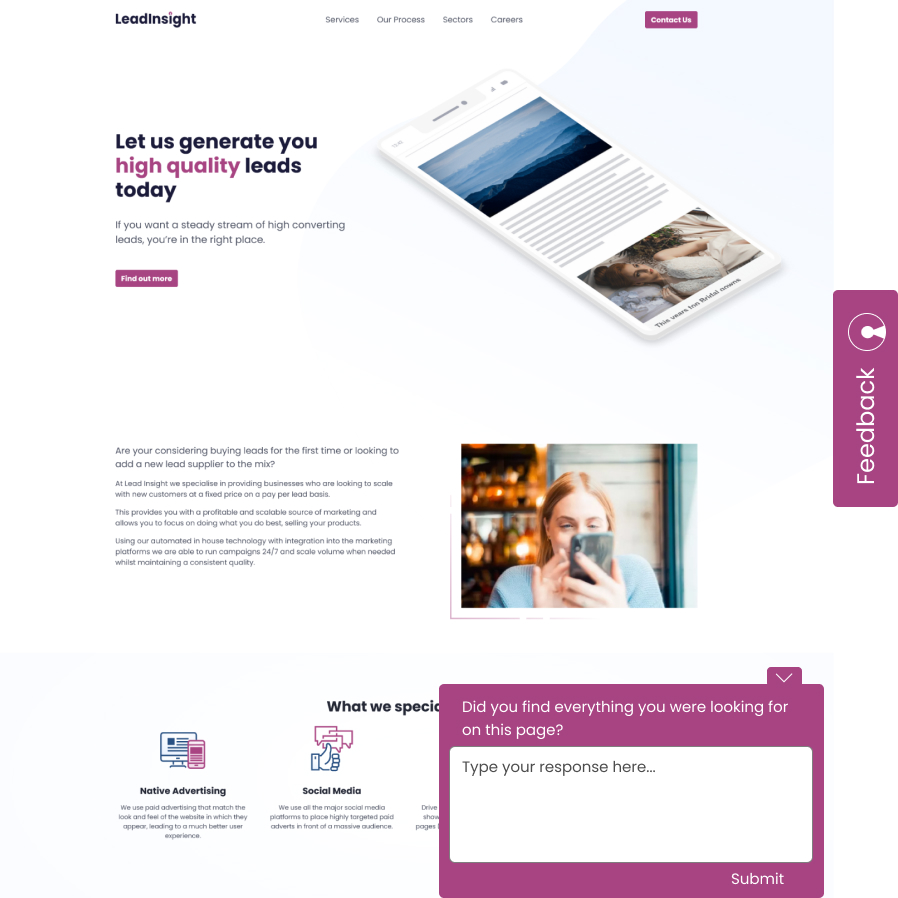 lead__insight's tweet photo. Web Page Insights: #Surveys and #Feedback ๐
- Check if #updates will be welcome ๐
- Source new ideas ๐ก
- Prioritise what needs work ๐๏ธ
- Resolve #bugs that may have gone unnoticed ๐
- Spot #problems as they happen โ ๏ธ
#webpage #insights #analytics #leadinsight https://t.co/9hOdkAgzC4
