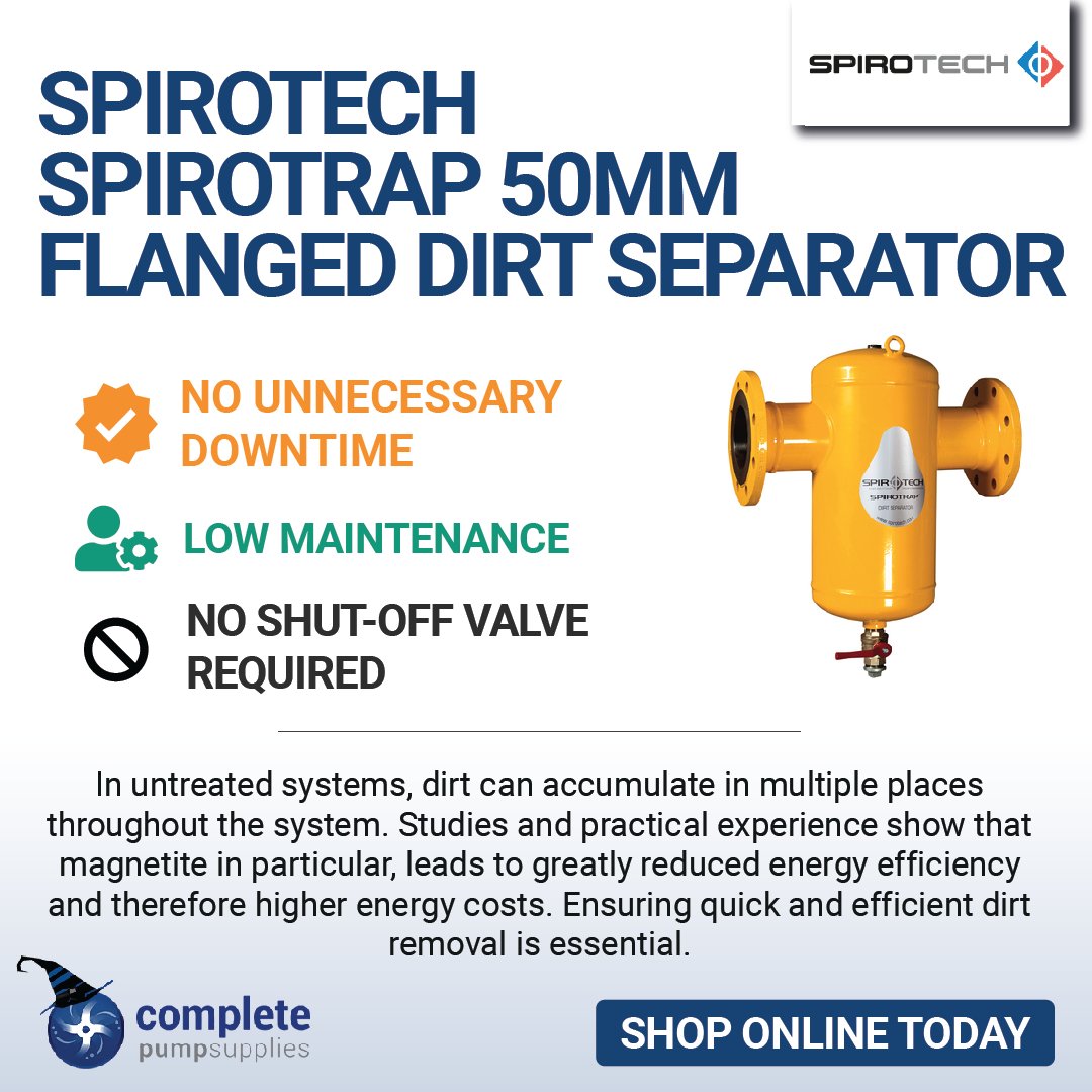 completepumps's tweet image. We offer an extensive range of Spirotrap heavy duty steel units, especially designed for the removal of dirt in systems.
 
Shop online today at: completepumpsupplies.co.uk/spirotech-spir…
 
#Spirotech #DirtSeparator