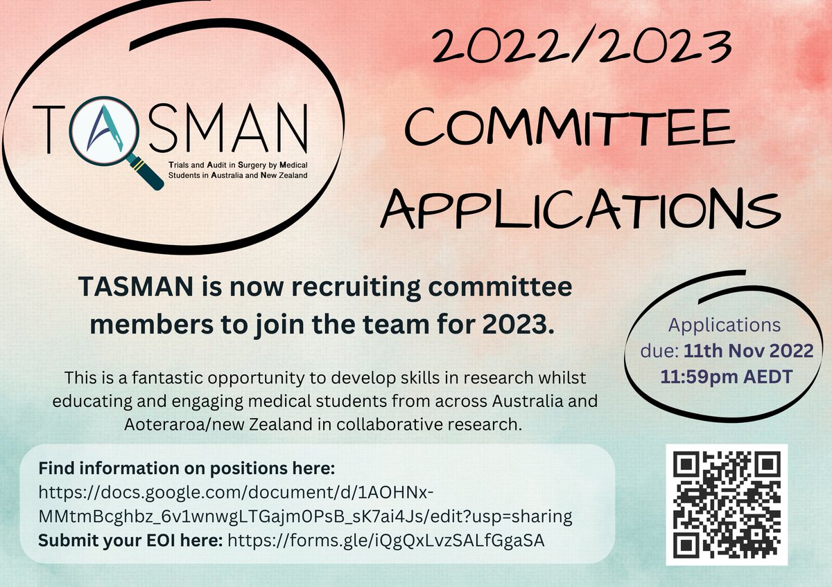 📣TASMAN are excited to be looking for new members to join our team ‼️

Please see below for further information 👇
Role descriptions: docs.google.com/document/d/1AO…
Google form for expression of interest: docs.google.com/forms/d/e/1FAI…