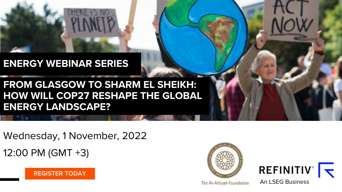 Join us in the upcoming Energy Webinar Series on the 1st of November at 12 PM Qatar time as we discuss How will COP27 reshape the global energy landscape? Visit bit.ly/3Ta5h7B to register.