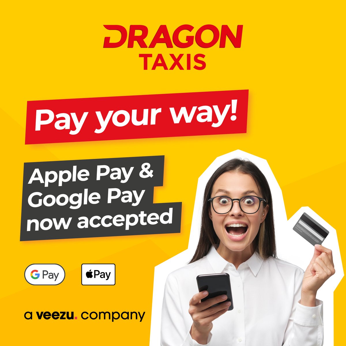 CASHLESS RIDES! 💸

We offer Apple Pay, Google Pay, AirPay, and the option to pay by card when you book via the app! 📱 appsend.me/dragon-taxis