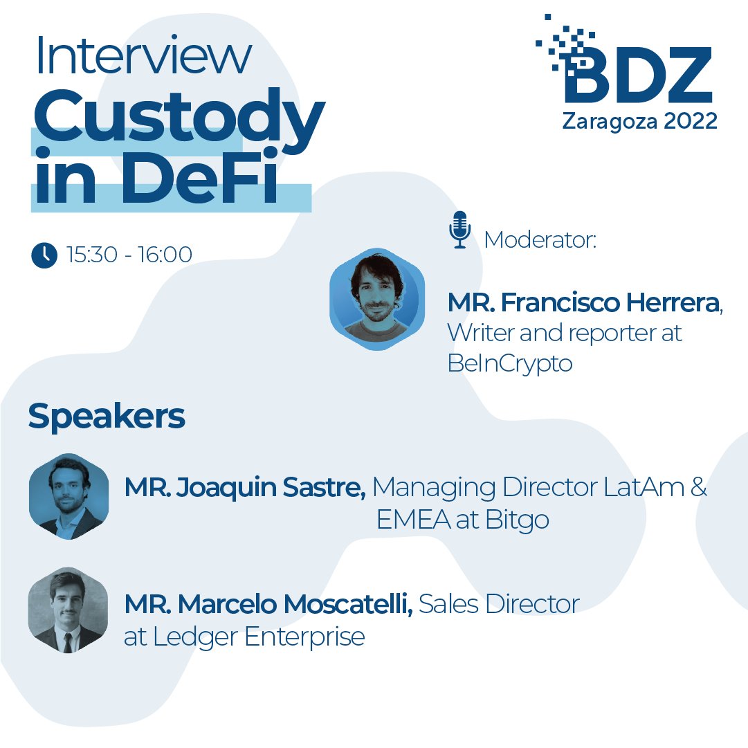Happening today! Learn more about #custody in #defi at Blockchain & DeFi Congress in Zaragoza with our Sales Director EMEA @chelo__m Contact us if you want to know more about our platform