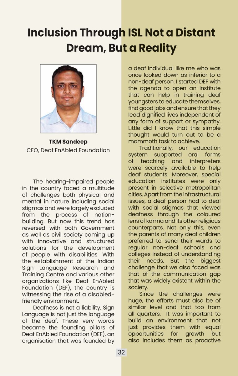 MIB_India's tweet photo. ‘Sign Language is not just the language of the deaf’
 
TKM Sandeep, CEO, Deaf Enabled Foundation @deafenabled highlights various steps taken by the government &amp; civil society to create a Divyang-friendly environment.
 
🔗https://t.co/q17qj5zp2O
 
@mannkibaat #MannKiBaat https://t.co/ro93TwjBxE