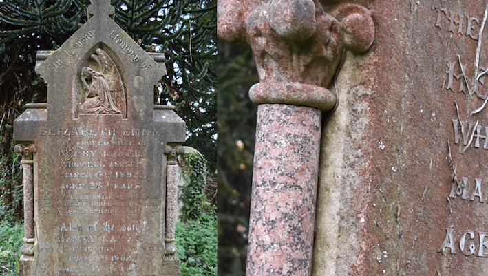 #31daysofgraves No. 26 Colour Gravestone for Elizabeth Laver (d. 1892) found in #SouthamptonOldCemetery. Decorated with the natural colours of granite in the columns at the sides while the stone has been patinised or stained pink. #Historicsouthampton #oldsouthampton