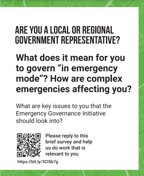 The Emergency Governance Initiative wants to hear from you! Complete our new survey on current &future #governance challenges for #localgov: 📌multilevel coordination 📌public services in crisis mode 📌local democracy ✏️lse.eu.qualtrics.com/jfe/form/SV_0x… W/ @LSECities @metropolis_org