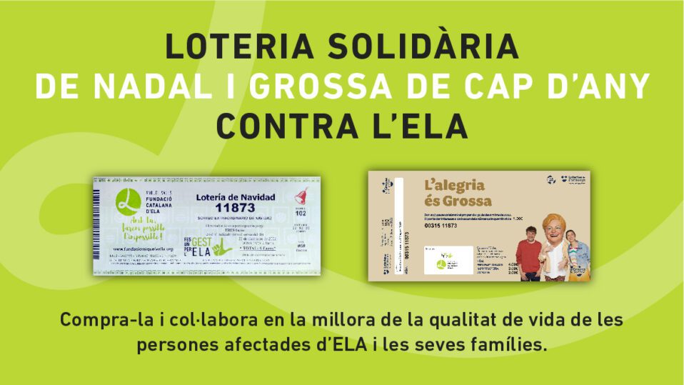 Ja podeu adquirir la Loteria solidària contra l'#ELA de Nadal🎄 i Grossa de Cap d'Any🍇 de la Fundació Catalana d'ELA Miquel Valls, la qual destinem als projecte de millora de la qualitat de vida de les persones afectades d'ELA i les seves famílies!👆:fundaciomiquelvalls.org/loteria-solida…